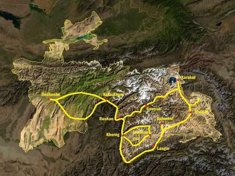 Map of trip Self-drive Pamir
