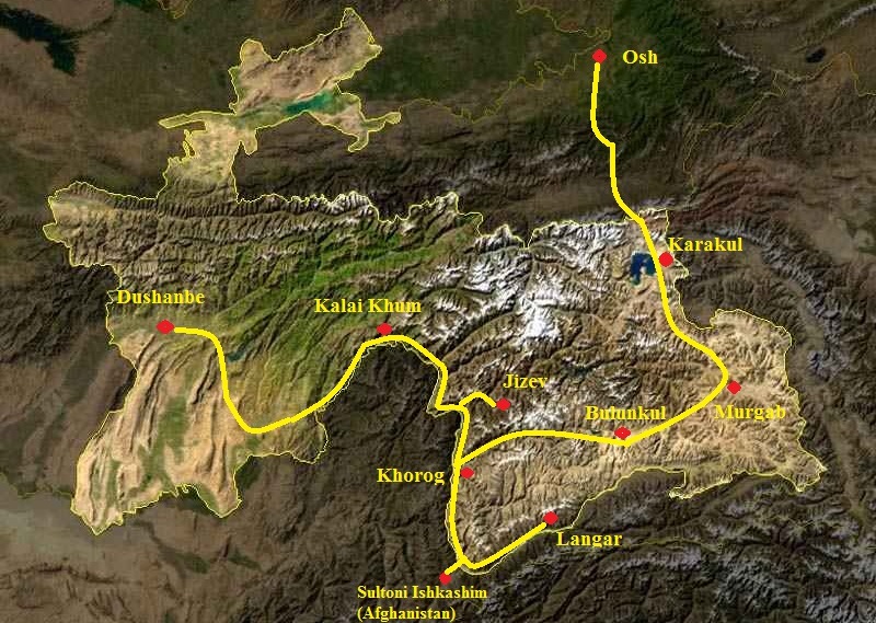 Map of the trip Tajikistan